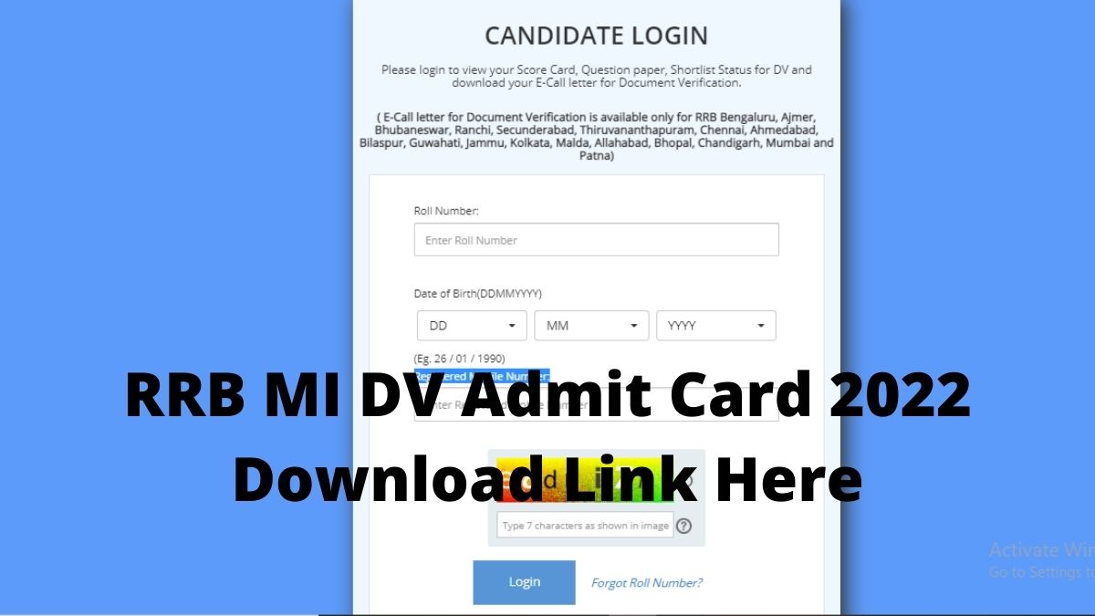 RRB MI DV Admit Card 2022